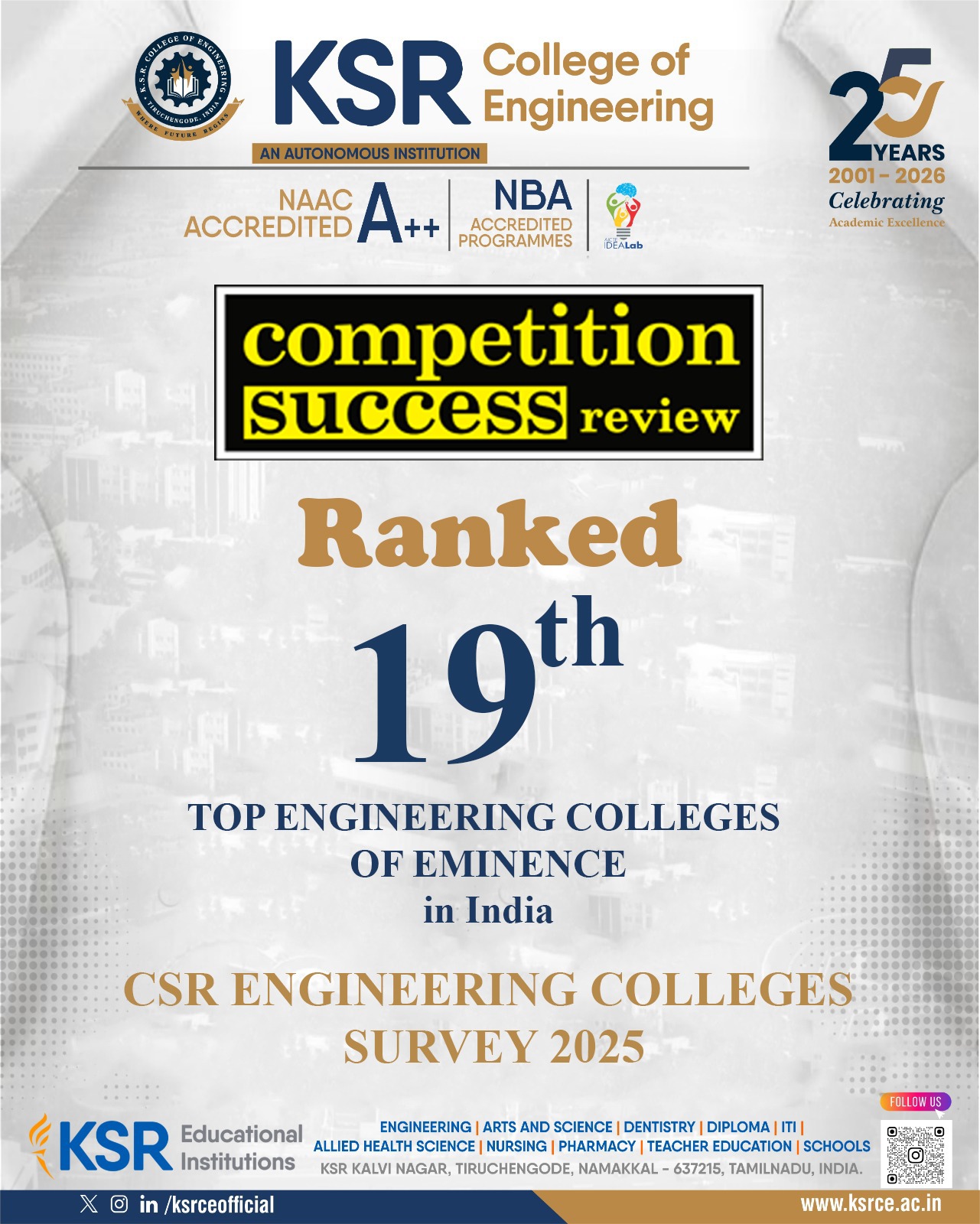 KSRCE - 19th Rank in CSR Engineering Colleges Survey